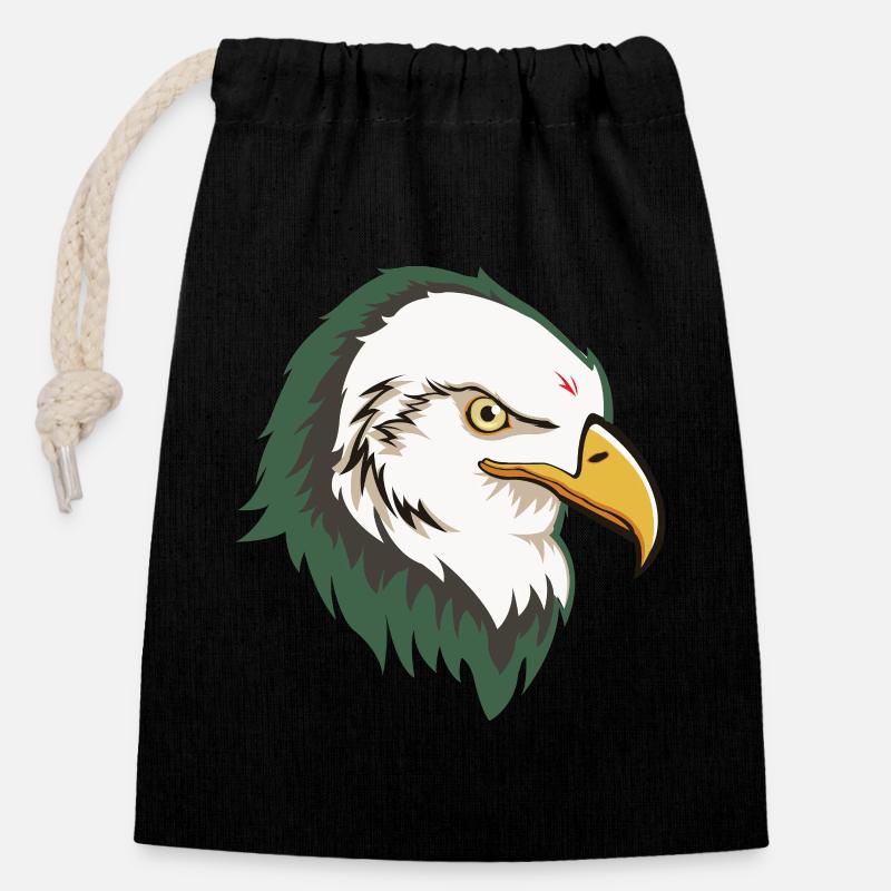 Eagle Head - Sac cadeau en coton avec cordon (14 x 20 cm) - noir