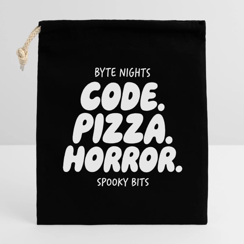 Byte Nights : Code Pizza Horror Sac cadeau en coton avec cordon (14 x 20 cm)