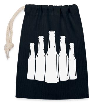 Bierflaschen Silhouette - Verschließbarer Geschenkbeutel aus Baumwolle (14x20cm) - Navy - Vorne