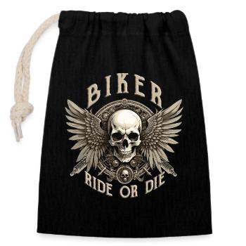 BIKER - Verschließbarer Geschenkbeutel aus Baumwolle (14x20cm) - Schwarz - Vorne