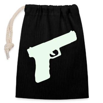 Pistole Waffe - Verschließbarer Geschenkbeutel aus Baumwolle (14x20cm) - Schwarz - Vorne