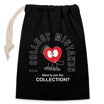 I Collect Mistakes – Funny Single Saying - Closable cotton gift bag (14x20cm) - black - Front