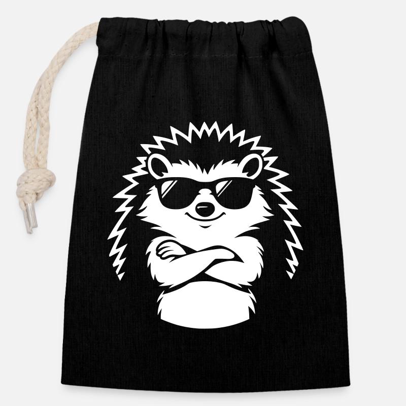 Cool hedgehog with sunglasses - Closable cotton gift bag (14x20cm) - black