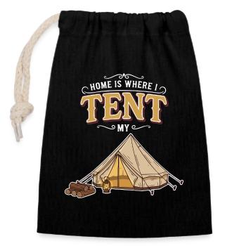 Camping Zelt Humor Zitat Zuhause ist, wo ich zelte - Verschließbarer Geschenkbeutel aus Baumwolle (14x20cm) - Schwarz - Vorne