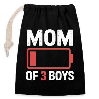Maman de 3 garçons Battery Power - Sac cadeau en coton avec cordon (14 x 20 cm) - noir - Devant