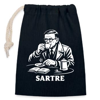 Existential Brew Sartre Portrait - Closable cotton gift bag (14x20cm) - navy - Front