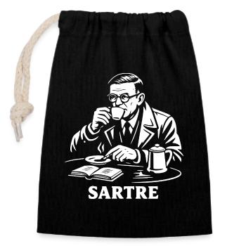 Existential Brew Sartre Portrait - Closable cotton gift bag (14x20cm) - black - Front