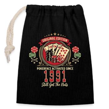 Poker T-Shirt 1991 Geburtstag, Poker Legende Shirt - Verschließbarer Geschenkbeutel aus Baumwolle (14x20cm) - Schwarz - Vorne