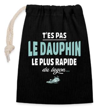 T’es pas le dauphin le plus rapide du lagon - Sac cadeau en coton avec cordon (14 x 20 cm) - noir - Devant