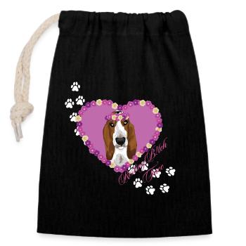 Resting B!tch Face Basset Hound - Closable cotton gift bag (14x20cm) - black - Front
