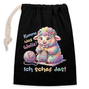 Komme was wolle ich schaf das  - Verschließbarer Geschenkbeutel aus Baumwolle (14x20cm) - Schwarz - Vorne