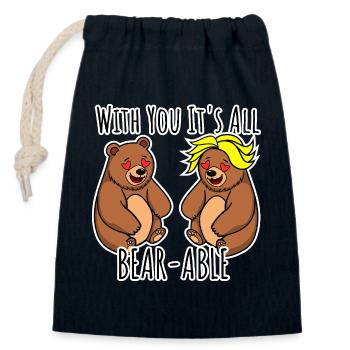 Les ours s’aiment ! Tout est supportable ! - Sac cadeau en coton avec cordon (14 x 20 cm) - bleu marine - Devant