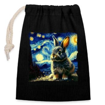 Starry sky style rabbit - Closable cotton gift bag (14x20cm) - black - Front