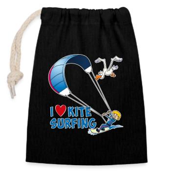 J’adore le kitesurf - dessin drôle style dessin animé - Sac cadeau en coton avec cordon (14 x 20 cm) - noir - Devant