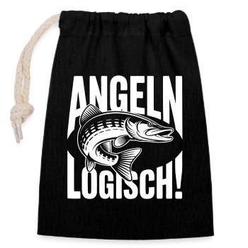 Angeln Logisch - Verschließbarer Geschenkbeutel aus Baumwolle (14x20cm) - Schwarz - Vorne