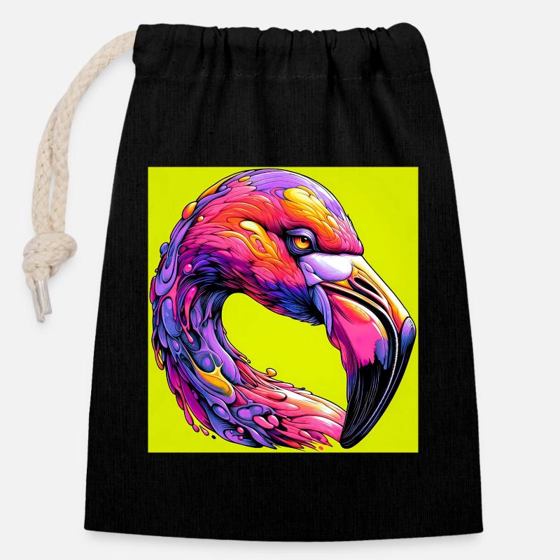 flamingo - Closable cotton gift bag (14x20cm) - black