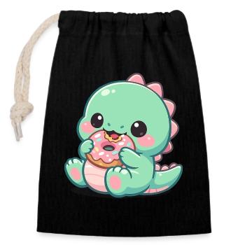 Little dino snacking donut - Closable cotton gift bag (14x20cm) - black - Front
