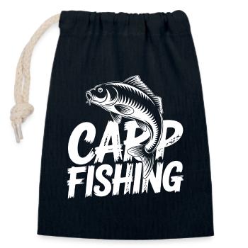 Carpe de pêche à la casquette - Sac cadeau en coton avec cordon (14 x 20 cm) - bleu marine - Devant