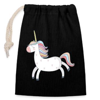 Einhorn - Verschließbarer Geschenkbeutel aus Baumwolle (14x20cm) - Schwarz - Vorne