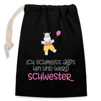 Schwester - Verschließbarer Geschenkbeutel aus Baumwolle (14x20cm) - Schwarz - Vorne