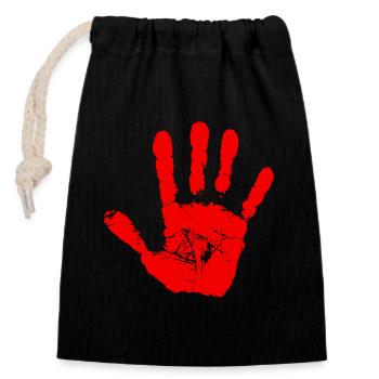 Empreinte de main rouge - Sac cadeau en coton avec cordon (14 x 20 cm) - noir - Devant