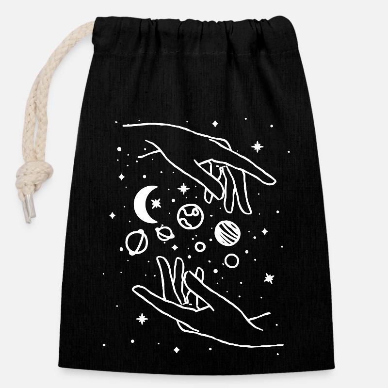 UNIVERSE - Closable cotton gift bag (14x20cm) - black
