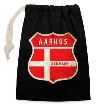 Aarhus Denmark Coat of Arms Flags Design - Closable cotton gift bag (14x20cm) - black - Front
