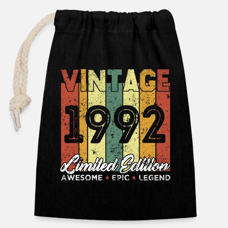 Cadeau D'anniversaire Vintage 1992 Edition limitée - Sac cadeau en coton avec cordon (14 x 20 cm) - noir