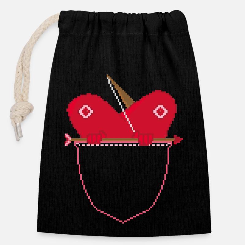 LOVE IN POCKET2 - Closable cotton gift bag (14x20cm) - black