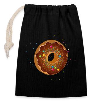 Beau beignet au chocolat avec des paillettes colorées - Sac cadeau en coton avec cordon (14 x 20 cm) - noir - Devant