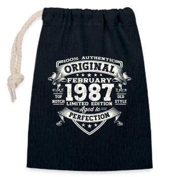 Original Février Année 1987 36e anniversaire Homme - Sac cadeau en coton avec cordon (14 x 20 cm) - bleu marine - Devant