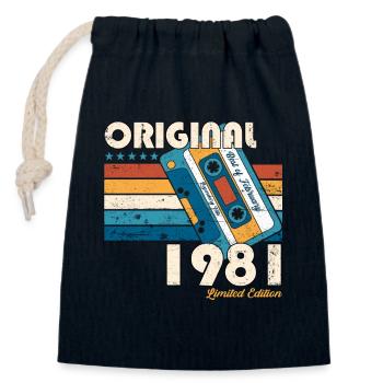 42nd birthday cassette February Born 1981 - Closable cotton gift bag (14x20cm) - navy - Front