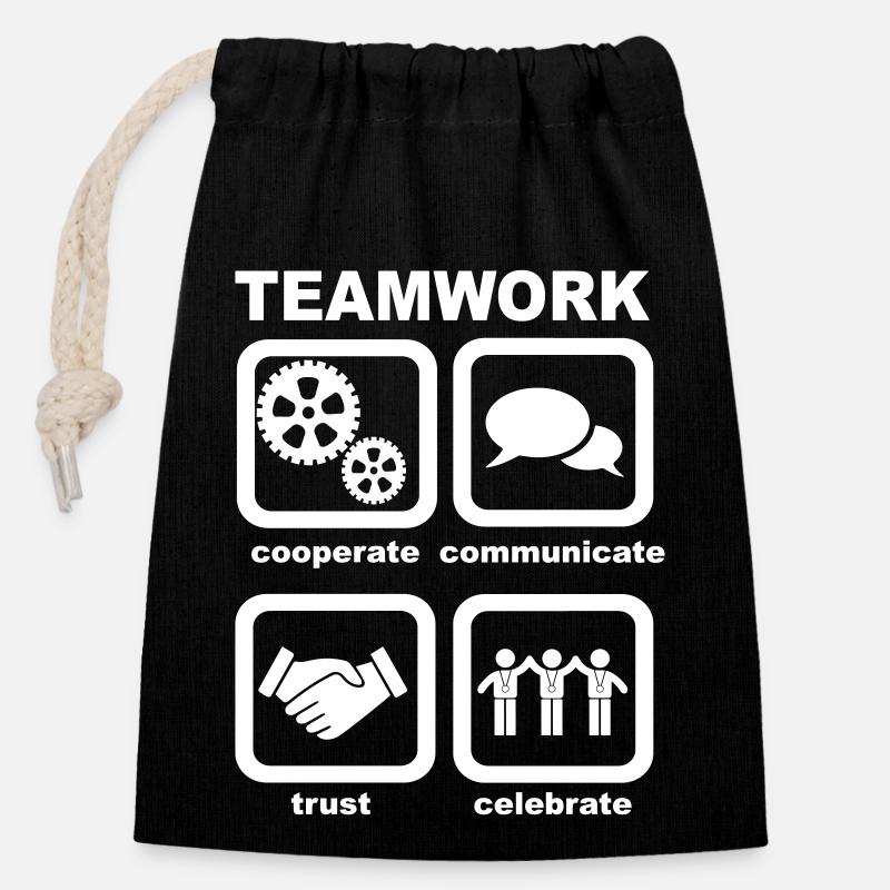 Teamwork - Verschließbarer Geschenkbeutel aus Baumwolle (14x20cm) - Schwarz