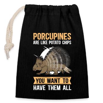 Porc-épic | Cadeau de porc-épic - Sac cadeau en coton avec cordon (14 x 20 cm) - noir - Devant