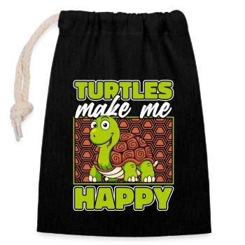 Les tortues me rendent heureux tortue tortue - Sac cadeau en coton avec cordon (14 x 20 cm) - noir - Devant