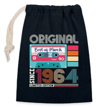 59 Birthday Man March Born 1964 Fun Cassette - Closable cotton gift bag (14x20cm) - navy - Front