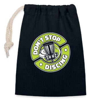 N’arrêtez pas de discing Disc Golfer Frisbee Golf - Sac cadeau en coton avec cordon (14 x 20 cm) - bleu marine - Devant