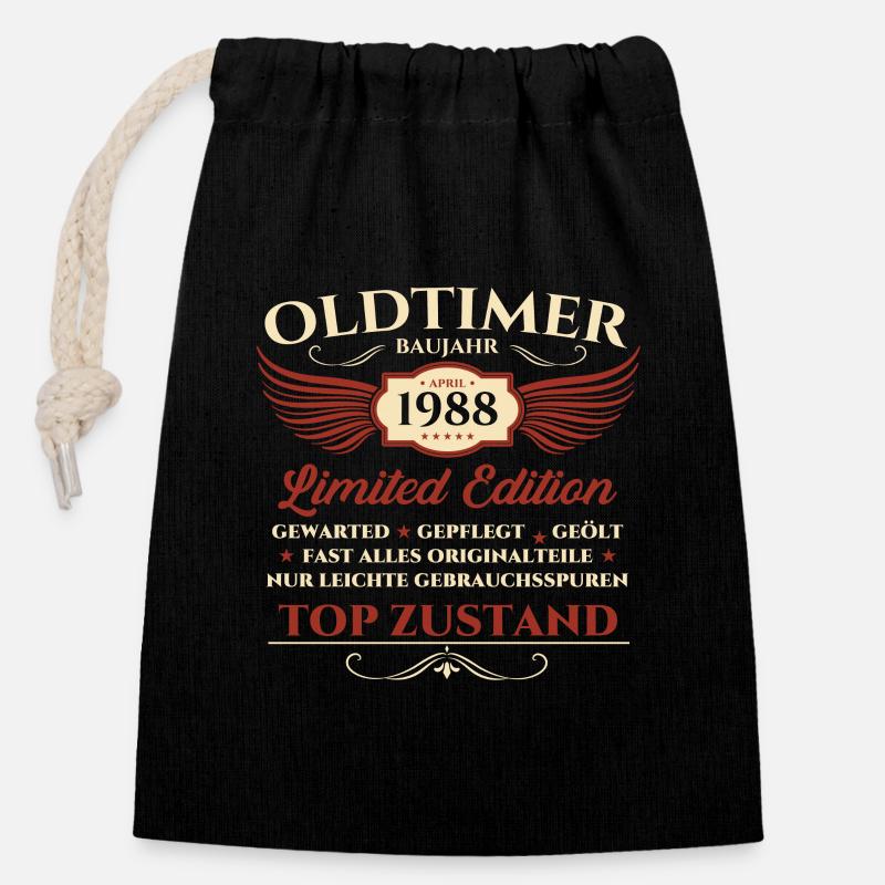 35. Geburtstag Mann Oldtimer April Jahrgang 1988 - Verschließbarer Geschenkbeutel aus Baumwolle (14x20cm) - Schwarz