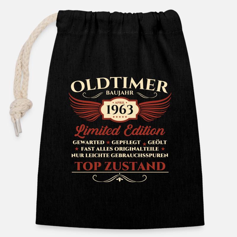 60. Geburtstag Mann Oldtimer April Jahrgang 1963 - Verschließbarer Geschenkbeutel aus Baumwolle (14x20cm) - Schwarz