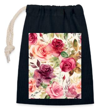 Wasserfarben Rose - Verschließbarer Geschenkbeutel aus Baumwolle (14x20cm) - Navy - Vorne