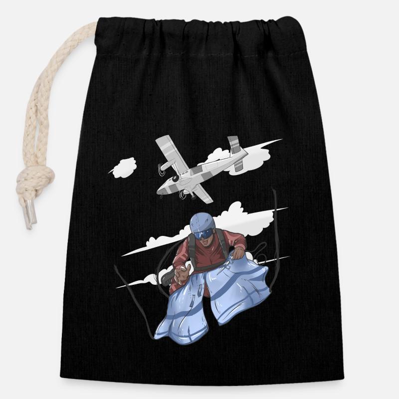 Saut en parachute - Sac cadeau en coton avec cordon (14 x 20 cm) - noir
