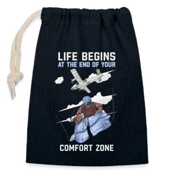 Das Leben beginnt am Ende Ihrer Komfortzone Geschenk - Verschließbarer Geschenkbeutel aus Baumwolle (14x20cm) - Navy - Vorne