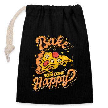 Bake Someone Happy Pizzaofen Pizza Pizzablech - Verschließbarer Geschenkbeutel aus Baumwolle (14x20cm) - Schwarz - Vorne