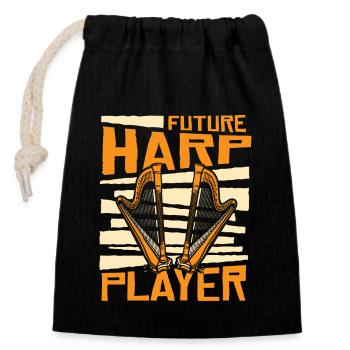 Future Harp Player Harfenmusik Harfe Harfenspieler - Verschließbarer Geschenkbeutel aus Baumwolle (14x20cm) - Schwarz - Vorne