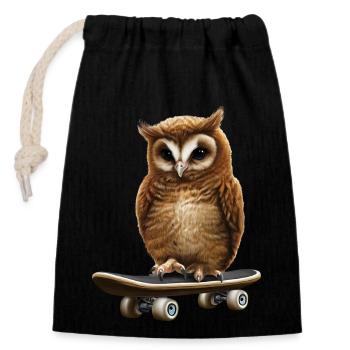 Skater Eule - Verschließbarer Geschenkbeutel aus Baumwolle (14x20cm) - Schwarz - Vorne