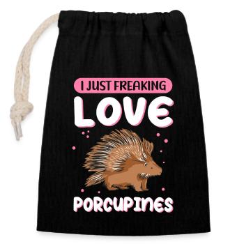 Porc-épic | Cadeau de porcs-épics - Sac cadeau en coton avec cordon (14 x 20 cm) - noir - Devant