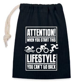 Attention When You Start This Lifestyle Triathlete - Closable cotton gift bag (14x20cm) - navy - Front