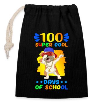 100 Schultage Schule Schüler Kinder Geschenk - Verschließbarer Geschenkbeutel aus Baumwolle (14x20cm) - Schwarz - Vorne