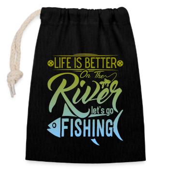 Pêche, pêche sur la rivière, dicton amusant - Sac cadeau en coton avec cordon (14 x 20 cm) - noir - Devant