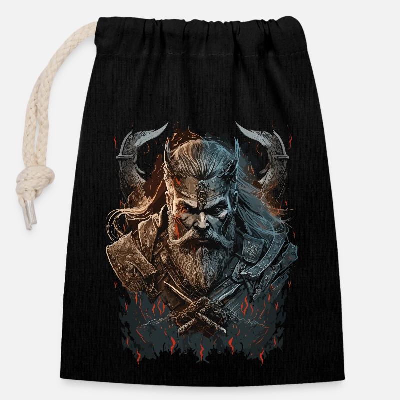 Wikinger - böser Viking Odin Walhalla - Verschließbarer Geschenkbeutel aus Baumwolle (14x20cm) - Schwarz